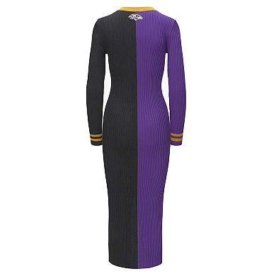 Women's STAUD Purple/Black Baltimore Ravens Shoko Knit Button-Up Sweater Dress