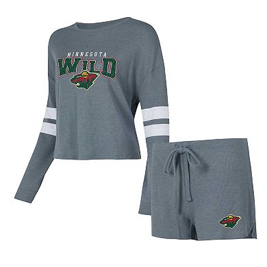 Women's Concepts Sport Charcoal Minnesota Wild Meadow Long Sleeve T-Shirt & Shorts Sleep Set