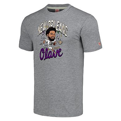 Men's Homage Chris Olave Gray New Orleans Saints Caricature Player Tri-Blend T-Shirt