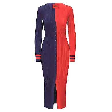 Women's STAUD Navy/Red Houston Texans Shoko Knit Button-Up Sweater Dress