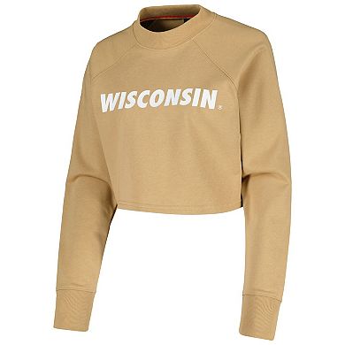 Women's Tan Wisconsin Badgers Raglan Cropped Sweatshirt & Sweatpants Set