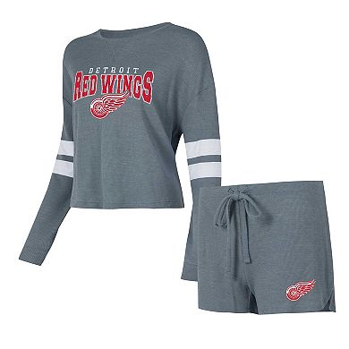 Women's Concepts Sport Charcoal Detroit Red Wings Meadow Long Sleeve T-Shirt & Shorts Sleep Set