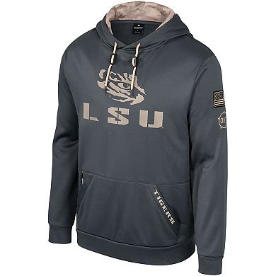 Men's Colosseum Charcoal LSU Tigers OHT Military Appreciation Pullover Hoodie