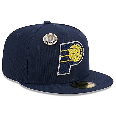 Men's New Era Navy Indiana Pacers Chainstitch Logo Pin 59FIFTY Fitted Hat