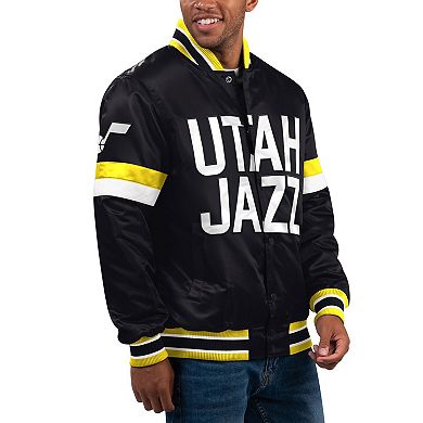 Men's Starter Black Utah Jazz Home Game Satin Full-Snap Varsity Jacket