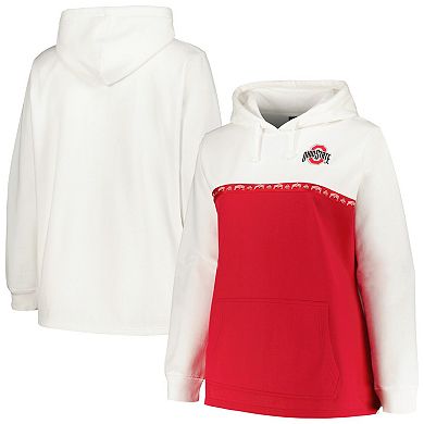 Women's Profile White/Scarlet Ohio State Buckeyes Plus Size Taping Pullover Hoodie
