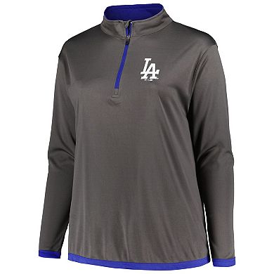 Women's Profile Charcoal Los Angeles Dodgers Plus Size Quarter-Zip Jacket