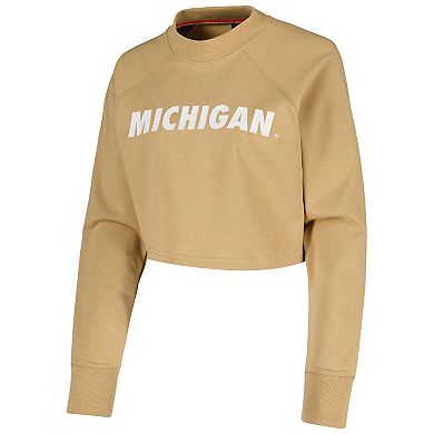 Women's Tan Michigan Wolverines Raglan Cropped Sweatshirt & Sweatpants Set