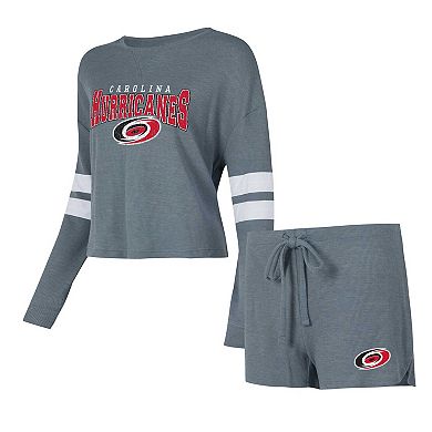 Women's Concepts Sport Charcoal Carolina Hurricanes Meadow Long Sleeve T-Shirt & Shorts Sleep Set