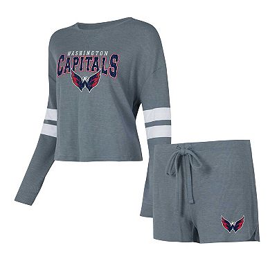 Women's Concepts Sport Charcoal Washington Capitals Meadow Long Sleeve T-Shirt & Shorts Sleep Set