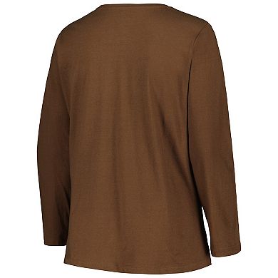 Women's Fanatics Branded Brown Cleveland Browns Plus Size Foiled Play Long Sleeve T-Shirt