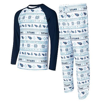 Men's Concepts Sport White/Navy Tennessee Titans Tinsel Raglan Long Sleeve T-Shirt & Pants Sleep Set