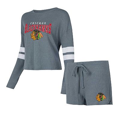 Women's Concepts Sport Charcoal Chicago Blackhawks Meadow Long Sleeve T-Shirt & Shorts Sleep Set
