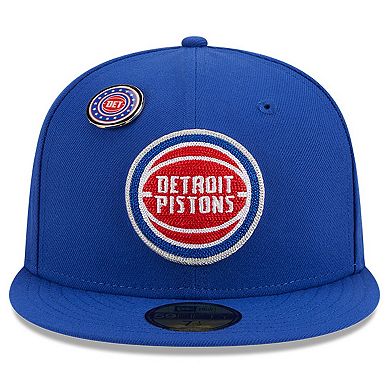 Men's New Era Blue Detroit Pistons Chainstitch Logo Pin 59FIFTY Fitted Hat