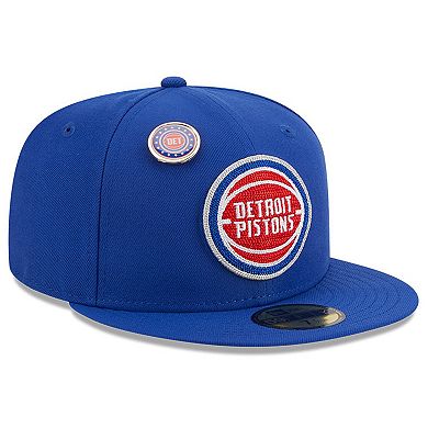 Men's New Era Blue Detroit Pistons Chainstitch Logo Pin 59FIFTY Fitted Hat