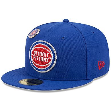 Men's New Era Blue Detroit Pistons Chainstitch Logo Pin 59FIFTY Fitted Hat