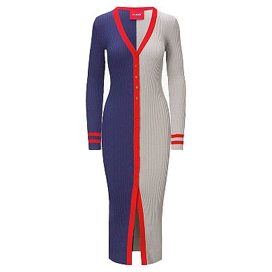 Women's STAUD Navy/Gray New England Patriots Shoko Knit Button-Up Sweater Dress