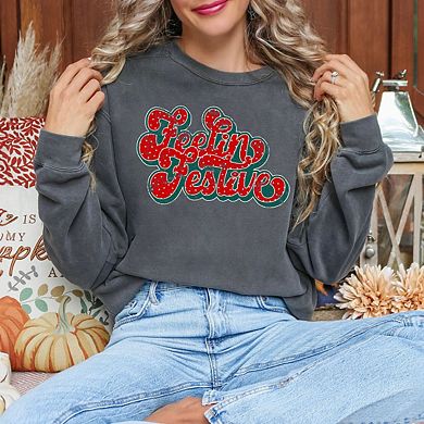 Distressed Feelin Festive Garment Dyed Sweatshirt