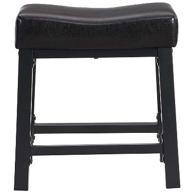 eHemco Heavy-Duty Padded Faux Leather Saddle Seat Counter Height Barstools, 18.9 Inches, Set of 2