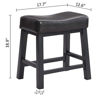 eHemco Heavy-Duty Padded Faux Leather Saddle Seat Counter Height Barstools, 18.9 Inches, Set of 2