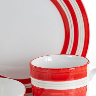 Gibson Home Sunset Stripes 12 Piece Round Fine Ceramic Dinnerware Set
