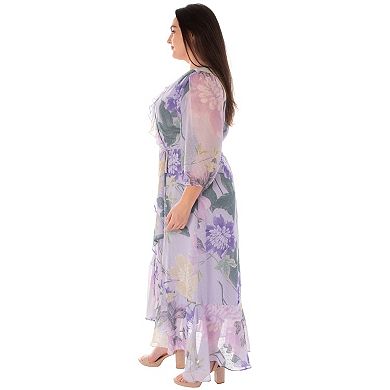 Plus Size Bleecker 126 Lavender Floral Ruffle Maxi Dress