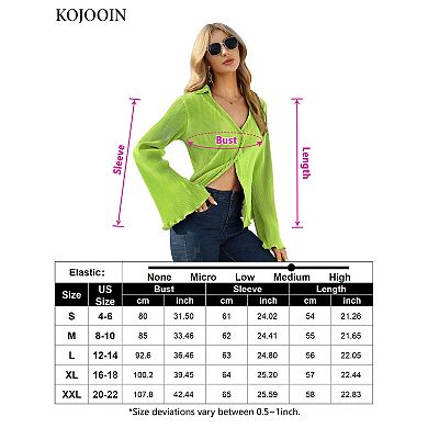 Women's Deep V Neck Blouses Y2k Button Front Shirts Long Bell Sleeve Collared Casual Tunic Top