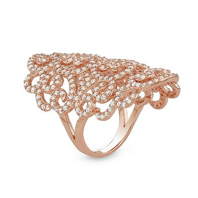 18k Rose Gold Over Silver Lab-Created White Sapphire Filigree Ring