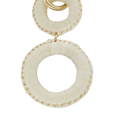 PANNEE BY PANACEA Gold Tone Raffia Wrapped Open Circle Double Drop Earrings