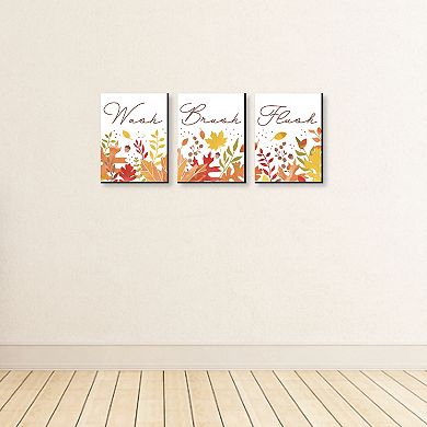 Big Dot of Happiness Fall Foliage Bathroom Wall Art 7.5 x 10 in Set of 3 Wash, Brush, Flush