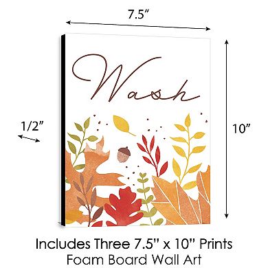 Big Dot of Happiness Fall Foliage Bathroom Wall Art 7.5 x 10 in Set of 3 Wash, Brush, Flush