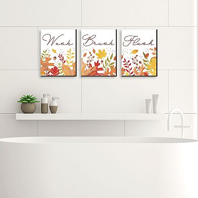 Big Dot of Happiness Fall Foliage Bathroom Wall Art 7.5 x 10 in Set of 3 Wash, Brush, Flush