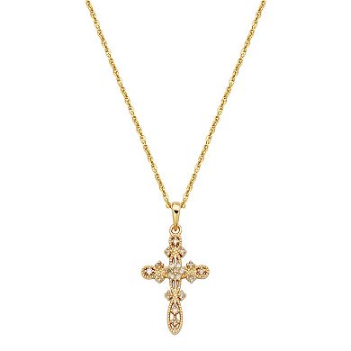 10k Gold 1/10 Carat T.W. Diamond Cross Pendant Necklace