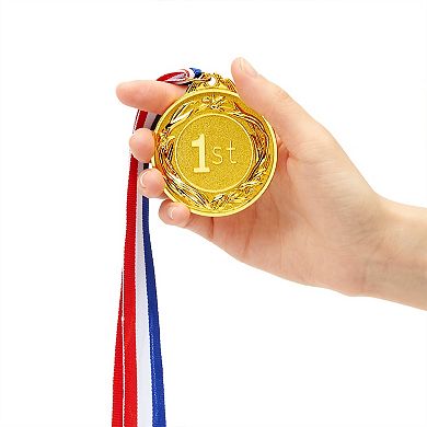 6 Pack Gold 2.5-Inch 1st Place Medals for Kids, Participation Awards with 32-Inch Ribbon for Sports, Tournaments, Competitions