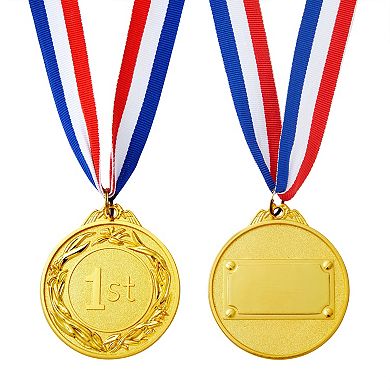 6 Pack Gold 2.5-Inch 1st Place Medals for Kids, Participation Awards with 32-Inch Ribbon for Sports, Tournaments, Competitions