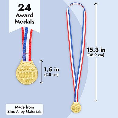 24 Pack Gold Medals For All Ages, 1.5" Participation Awards, 15.3" Neck Ribbon