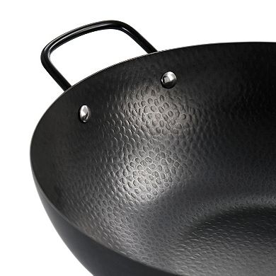 Gibson Home Hammered 13 Inch Heavy Gauge Carbon Steel Wok