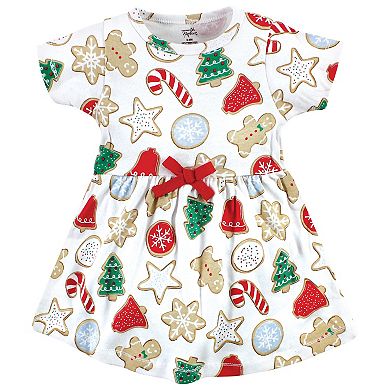 Touched By Nature Infant And Toddler Girl Organic Cotton Dress And Cardigan, Christmas Cookies