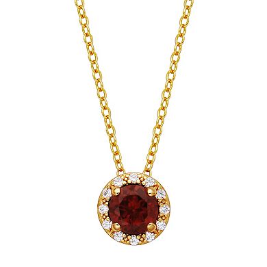 18k Gold Over Silver Garnet & Cubic Zirconia Halo Pendant Necklace & Stud Earrings Set