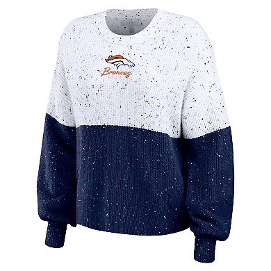 Women's WEAR by Erin Andrews  White/Navy Denver Broncos Color-Block Pullover Sweater