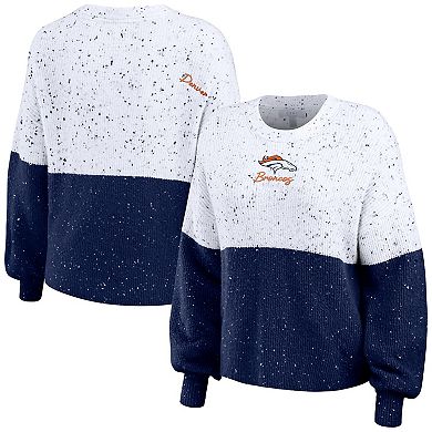 Women's WEAR by Erin Andrews  White/Navy Denver Broncos Color-Block Pullover Sweater
