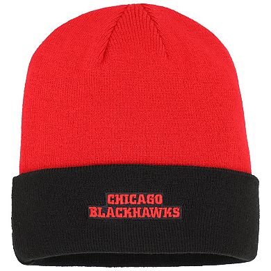 Youth Red/Black Chicago Blackhawks Logo Outline Cuffed Knit Hat