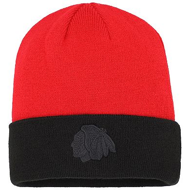 Youth Red/Black Chicago Blackhawks Logo Outline Cuffed Knit Hat