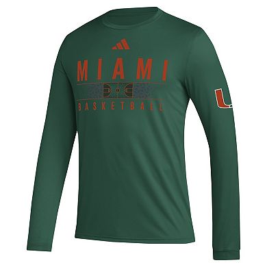 Men's adidas Green Miami Hurricanes Practice Basketball Pregame AEROREADY Long Sleeve T-Shirt