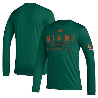 Men's adidas Green Miami Hurricanes Practice Basketball Pregame AEROREADY Long Sleeve T-Shirt