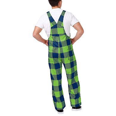 Men's FOCO  Navy Seattle Seahawks Big Logo Plaid Overalls