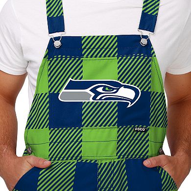 Men's FOCO  Navy Seattle Seahawks Big Logo Plaid Overalls