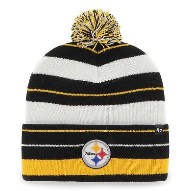 Women's '47 Black Pittsburgh Steelers Powerline Cuffed Knit Hat with Pom