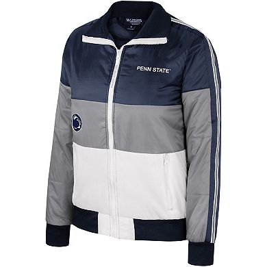 Women's The Wild Collective  Gray Penn State Nittany Lions Color-Block Puffer Full-Zip Jacket