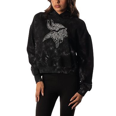 Women's The Wild Collective  Black Minnesota Vikings Tie-Dye Cropped Pullover Hoodie